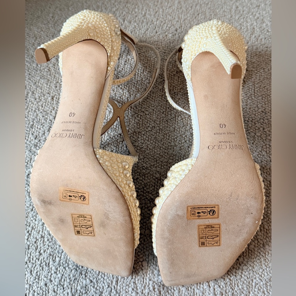 NWOT Jimmy Choo AZIA 100MM Ivory Pearl-Strap High Heel Sandals EU 40 - Picture 5 of 8